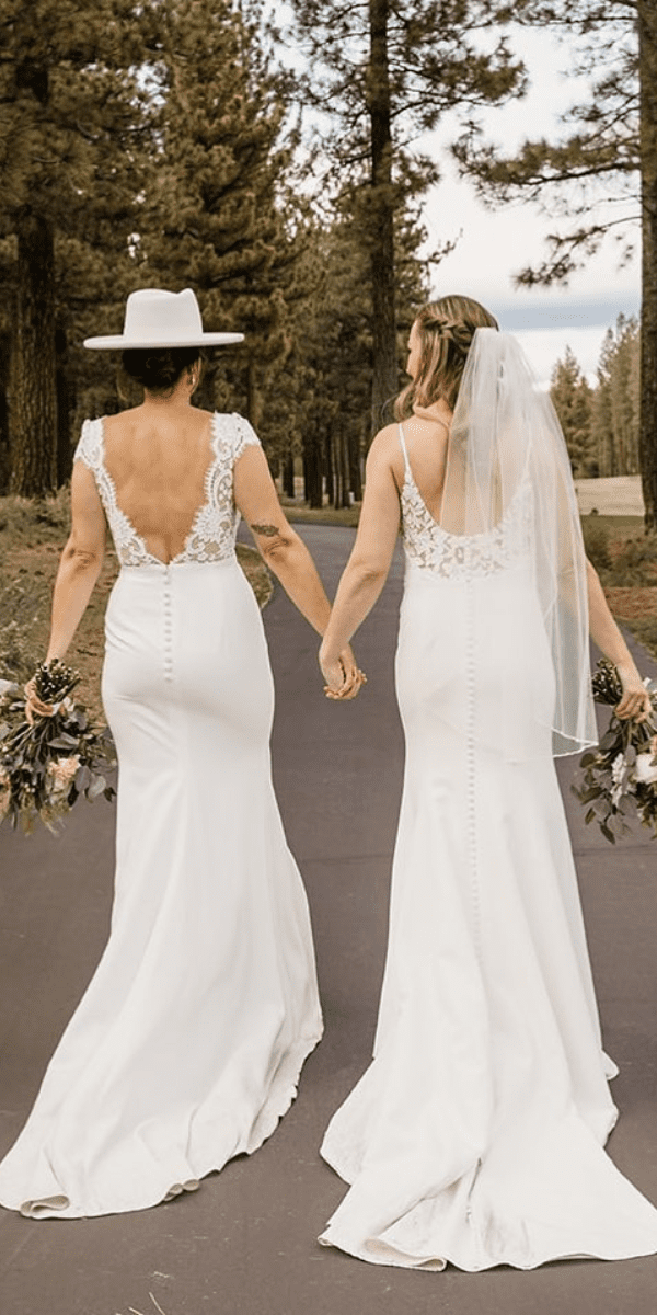 open back wedding dresses two brides boho style
