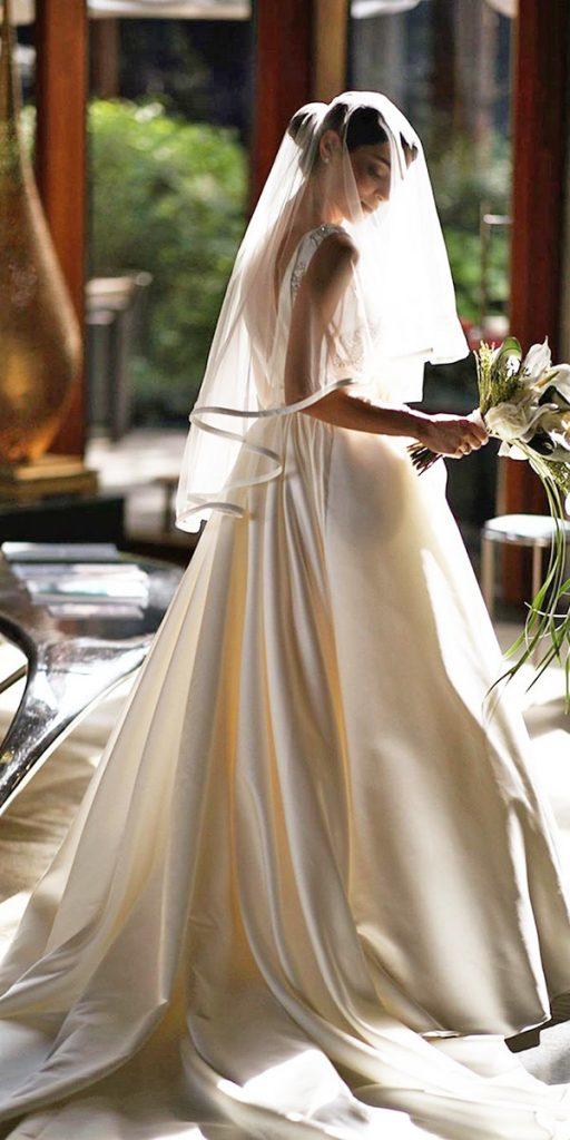 silk wedding dresses ball gown v back simple veil nastasenko wedding
