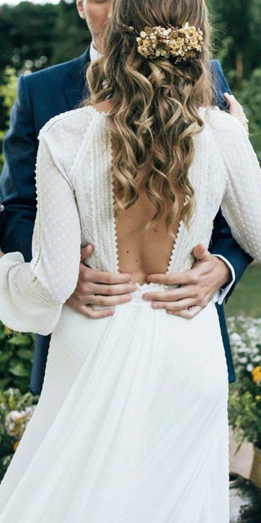 simple wedding dresses with sleeves a line with long sleeves open back rustic kiwo estudio