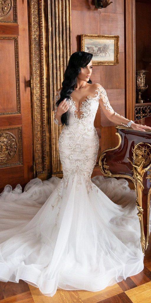 vintage wedding dresses with sleeves sexy mermaid illusion neckline sweetheart lace