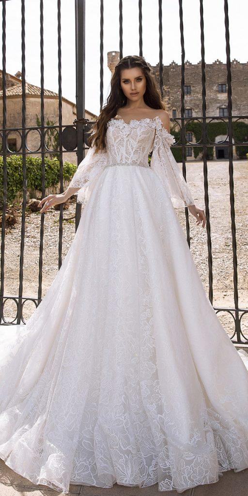 bridal gowns with sleeves a line off the shoulder lace tina valerdi