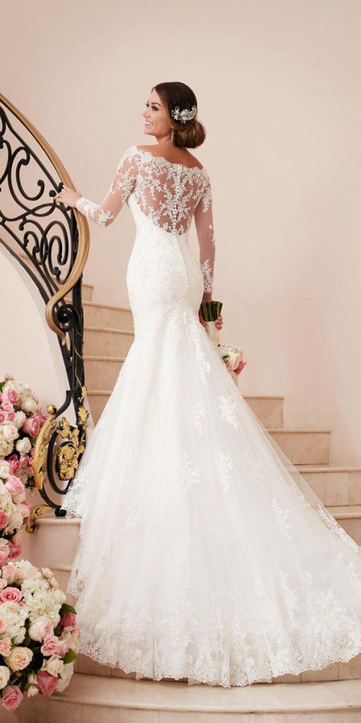 bridal gowns with sleeves fit and flare with lace illusion back stella york
