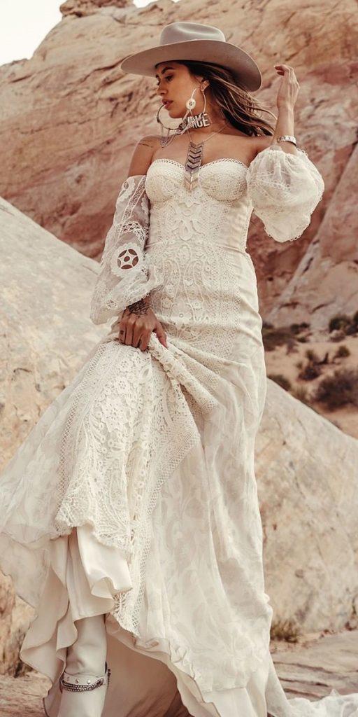 destination wedding dresses sheath with detached sleeves sweetheart strapless neckline boho ruedeseinebridal