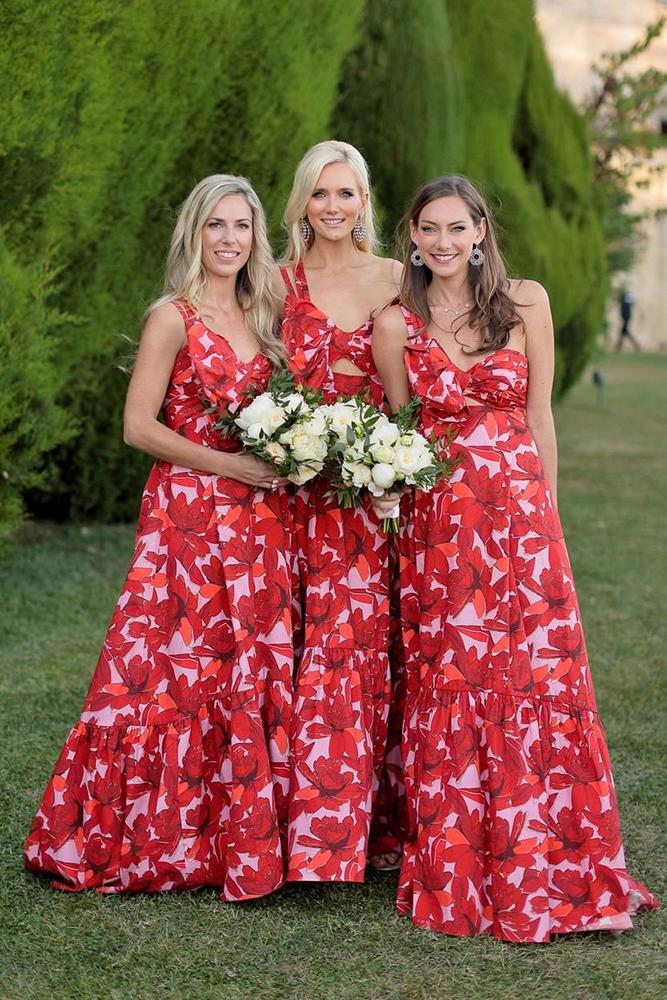 floral bridesmaid dresses red long country rustic facibeni