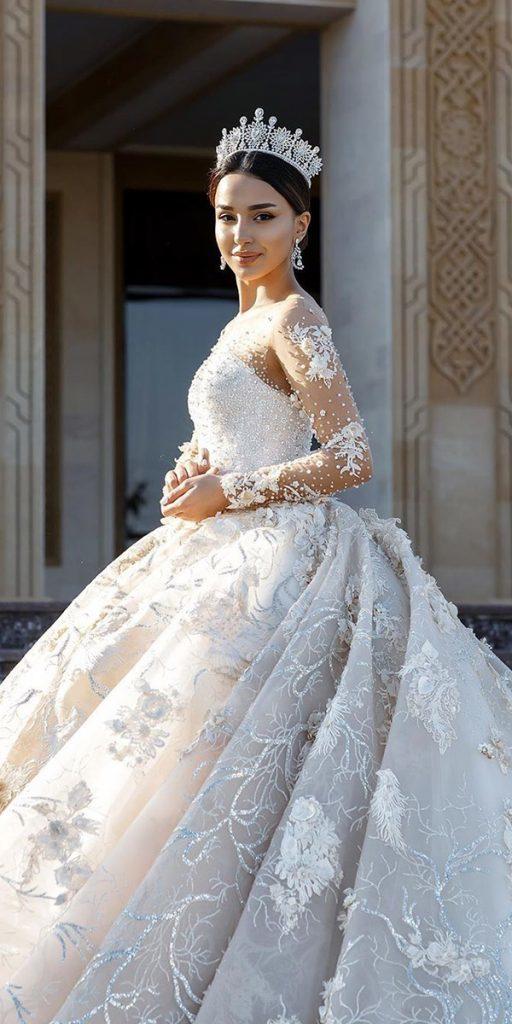 illusion long sleeve wedding dresses ball gown lace luxury sultan alisultanov