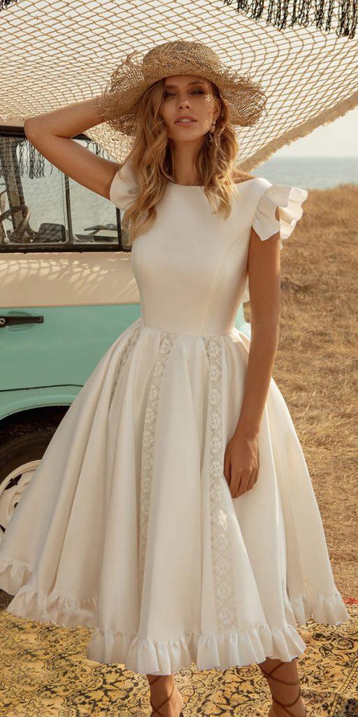 knee length wedding dresses simple with cape sleeves country rustic ariamo