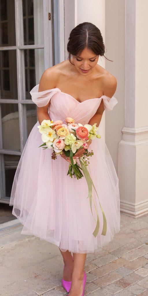 knee length wedding dresses sweetheart off the shoulder strapless neckline rose simple dream and dress