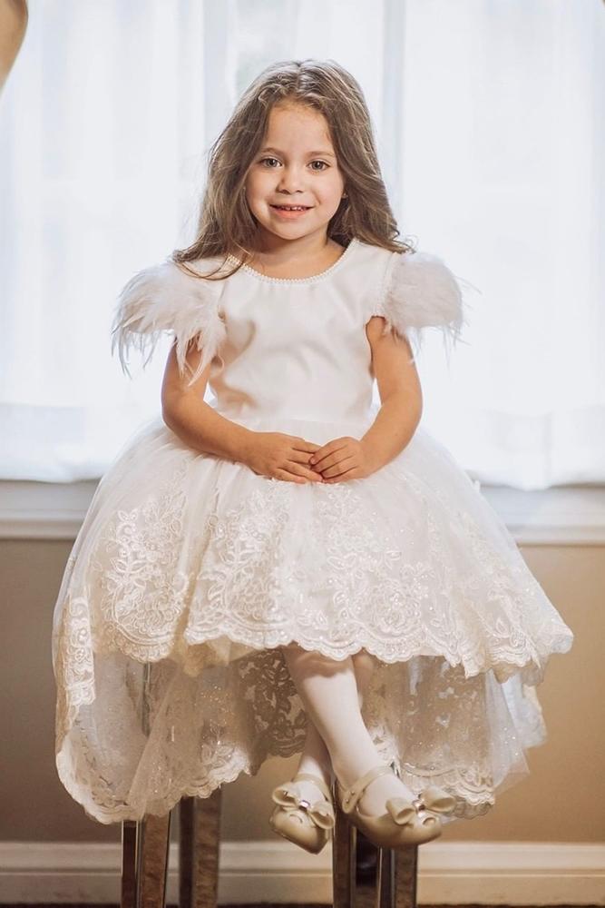 lace flower girl dresses with cap sleeves feathers ittybittytoes
