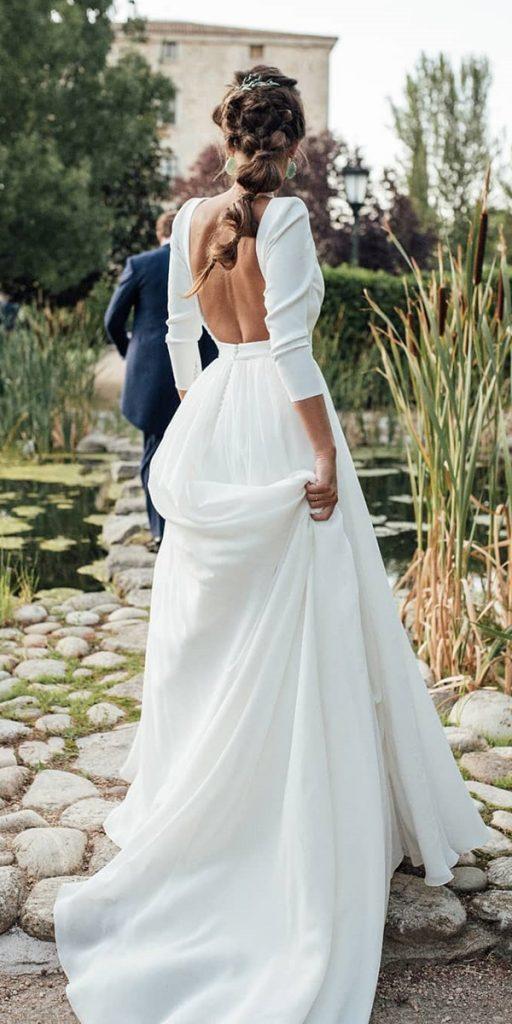 long sleeve wedding dresses a line country simple open back kiwo estudio