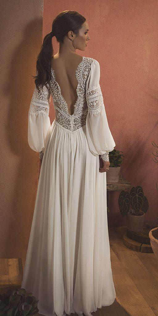 long sleeve wedding dresses a line with long sleeves v back lace bohemian inbarfreiman