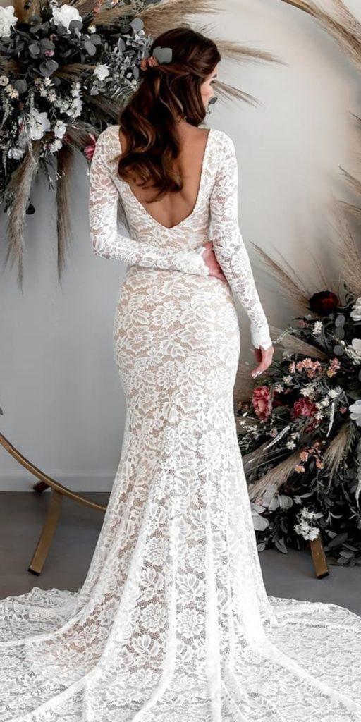 long sleeve wedding dresses sheath full lace open back rustic wearyourlovexo