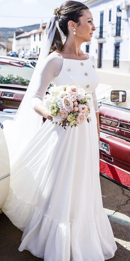 modest wedding dresses a line with illusion sleeves simple rubenhernandezcostura