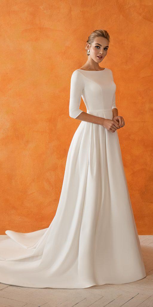  modest wedding dresses a line with sleeves three quote simple innocentia