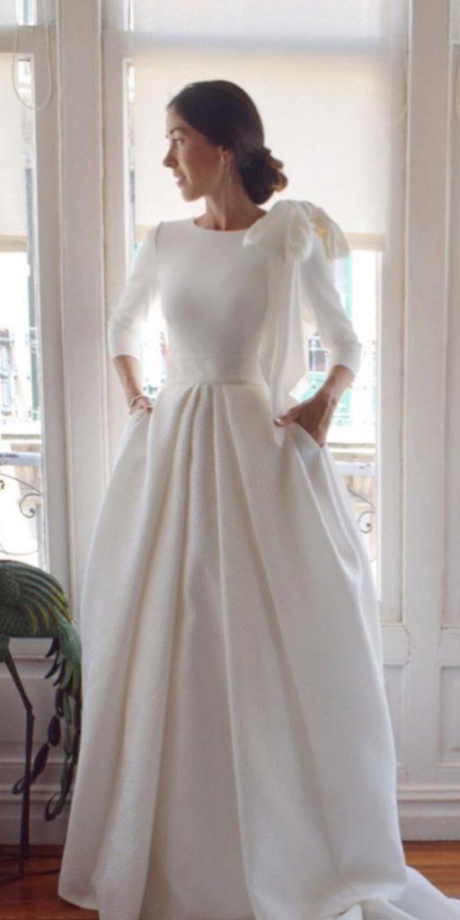 modest wedding dresses ball gown with sleeves bow simple aliciaruedaatelier