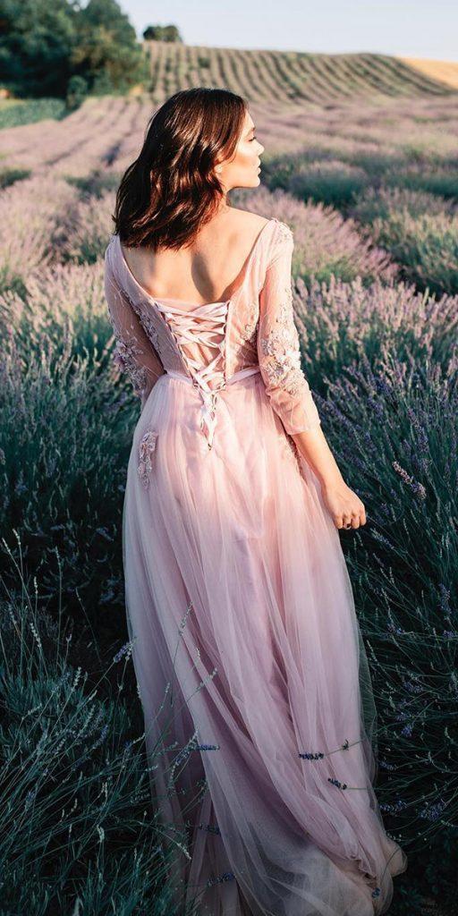 pink wedding dresses a line with sleeves country jovanarikalo