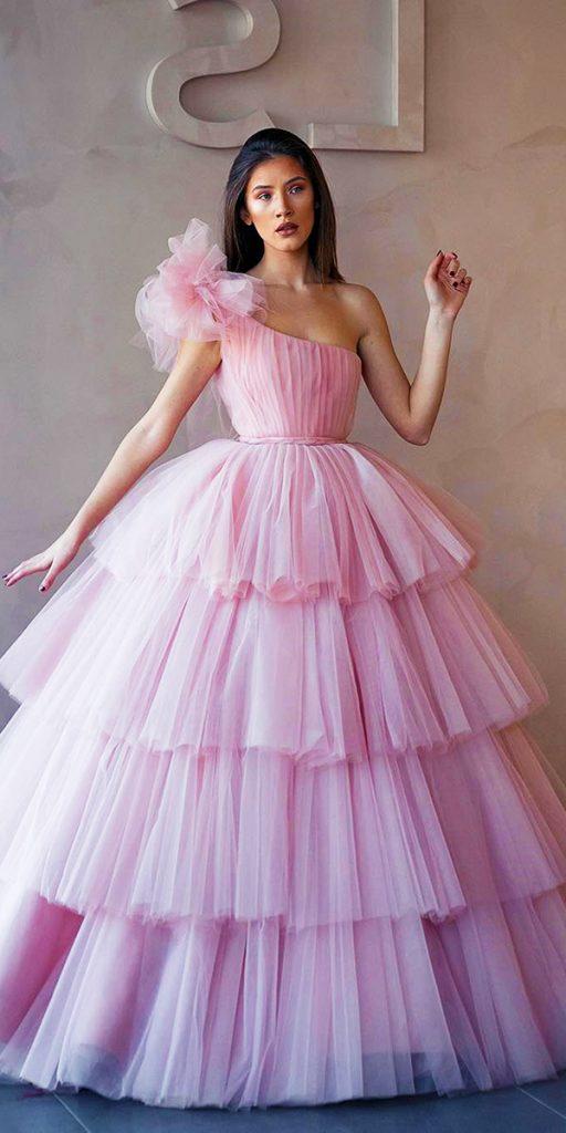 pink wedding dresses ball gown ruffled skirt simple liastubllaofficial