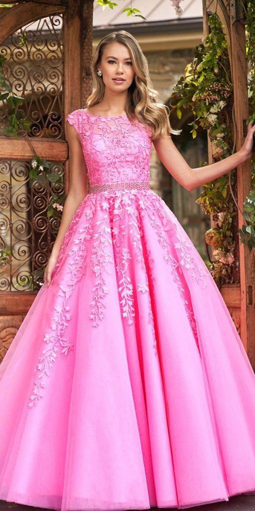 pink wedding dresses princess with cape sleeves floral appliques sherrihill