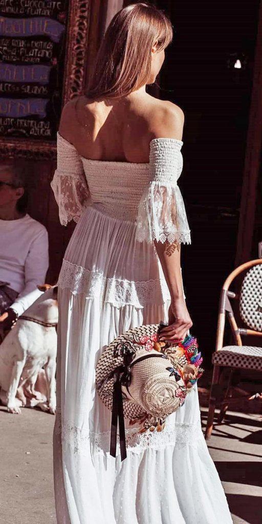 rustic lace wedding dresses a line off the shoulder boho selia photography