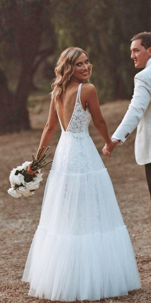 rustic lace wedding dresses a line v back sleveless boho berta
