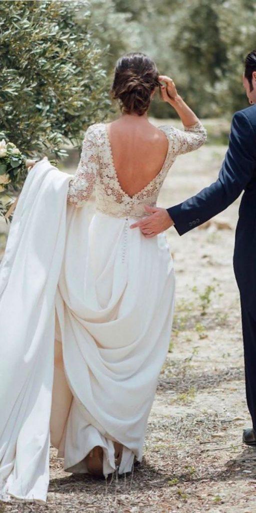 rustic wedding dresses with sleeves v back with train rubenhernandezcostura