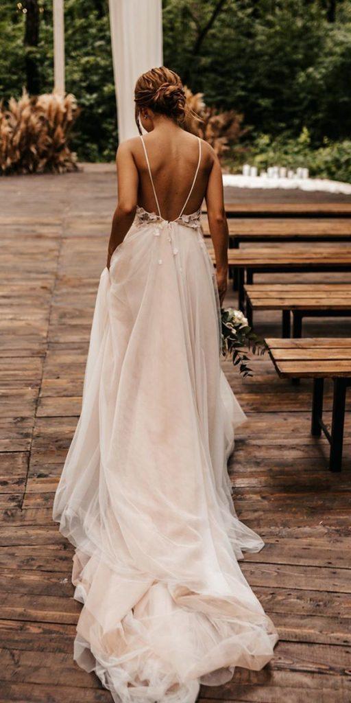 simple wedding dresses a line backless with spaghetti straps with train bondarenkophoto
