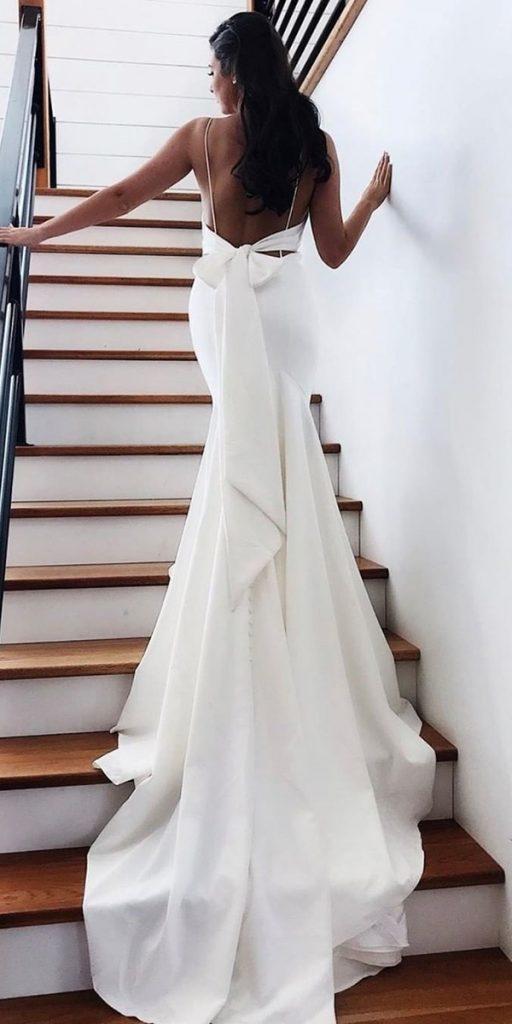 trumpet wedding dresses simple with spaghetti straps backless bow train allure bridal