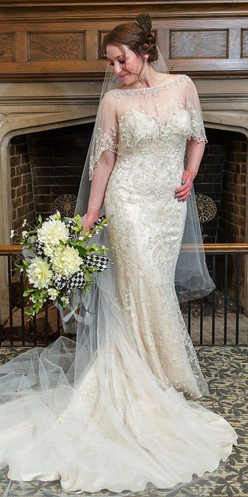 vintage lace wedding dresses mermaid jeweled with cape casablancabridal