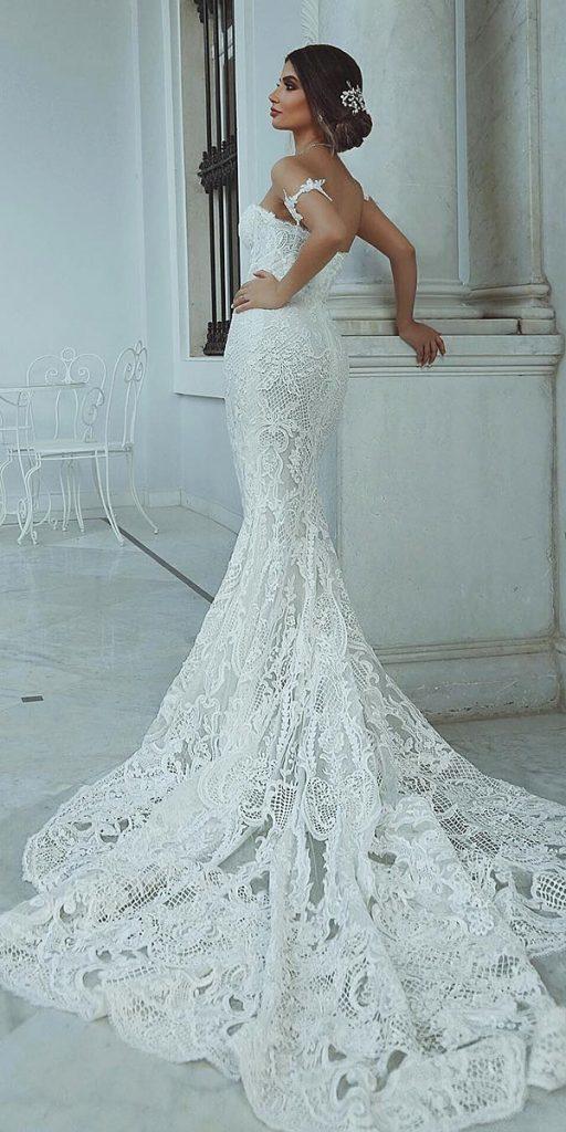 vintage lace wedding dresses mermaid low back off the shoulder train saidmhamadofficial