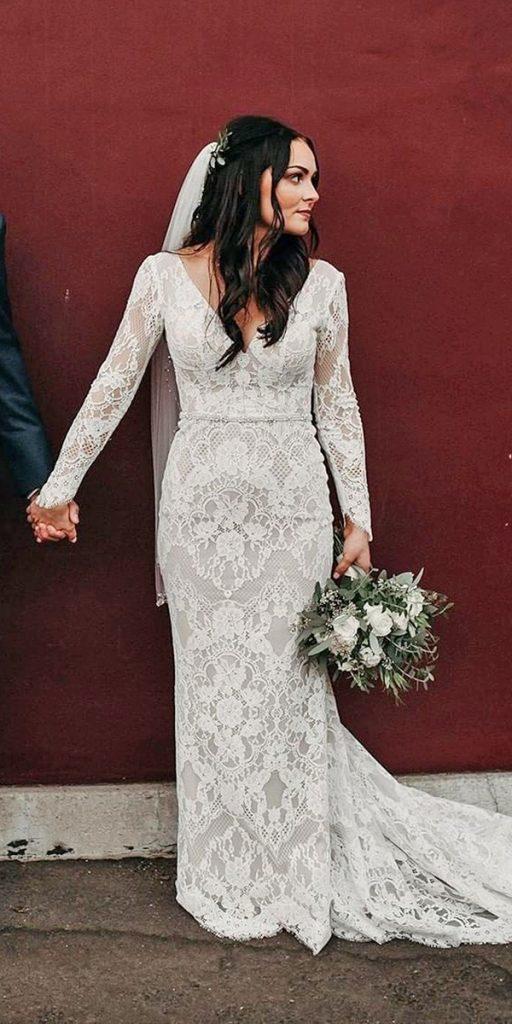vintage lace wedding dresses sheath with long sleeves casablancabridal