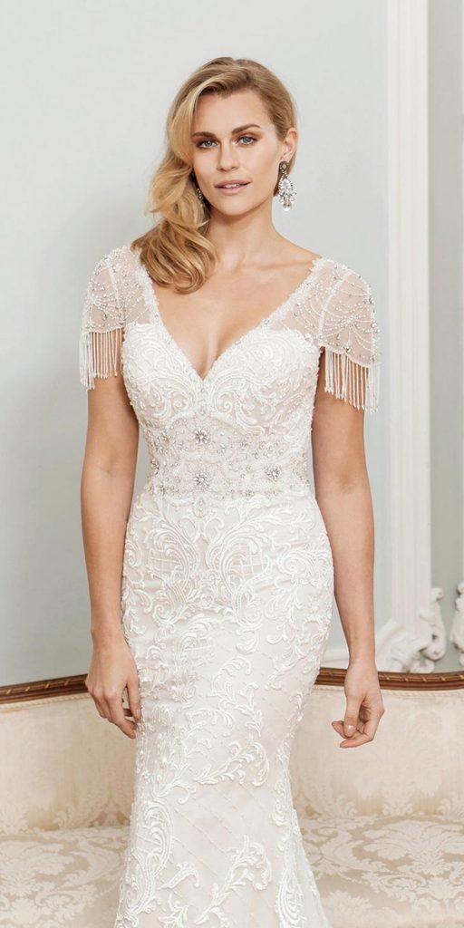 vintage wedding dresses 1920s sheath with cape sleeves lace v neckline truebride