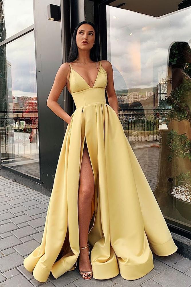yellow bridesmaid dresses a line with spaghetti sraps beach liastubllaofficial