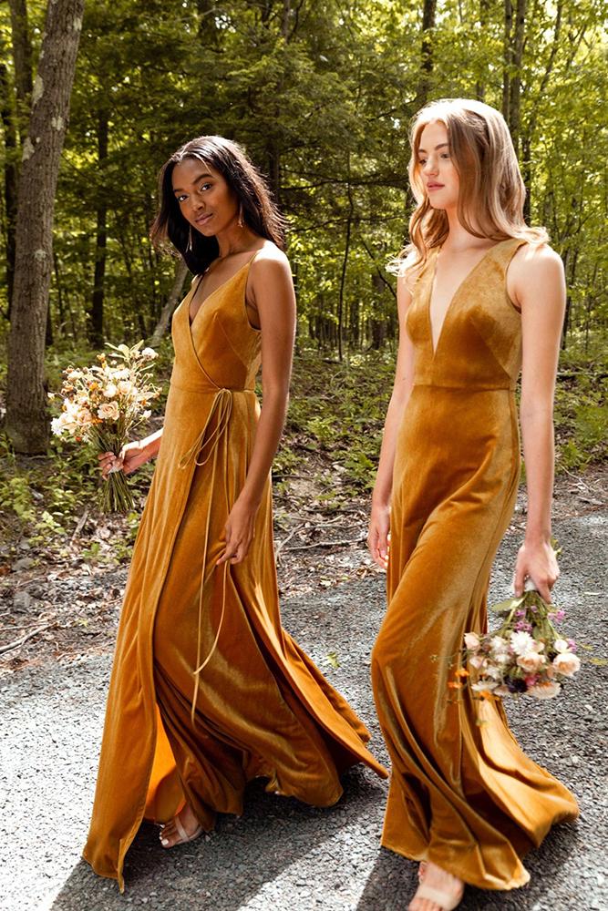 yellow bridesmaid dresses mustard long country jenny yoo