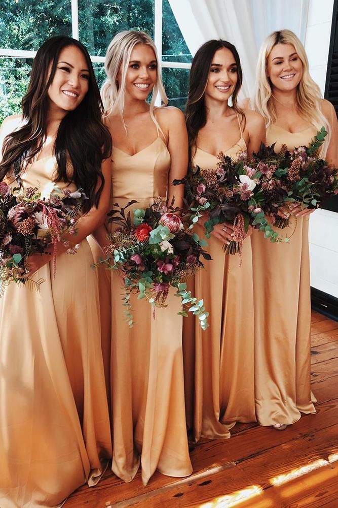 yellow bridesmaid dresses with spaghetti straps simple golden mumuweddings
