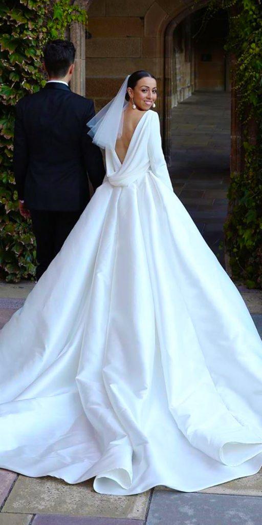 ball gown wedding dresses simple with long sleeves low back train stevenkhalil