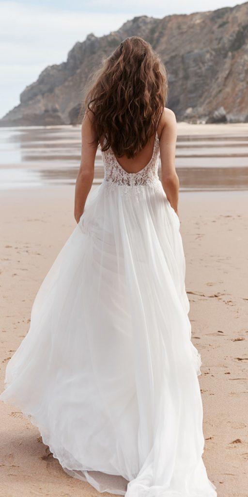 beach wedding dresses a line with spaghetti straps low back lace anna kara
