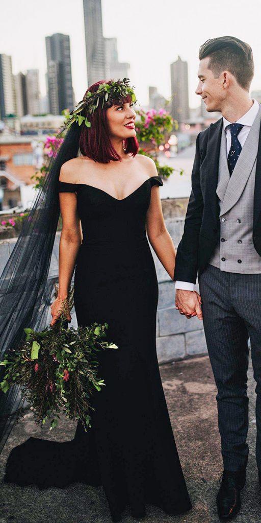 black wedding dresses simple mermaid off the shoulder foy co