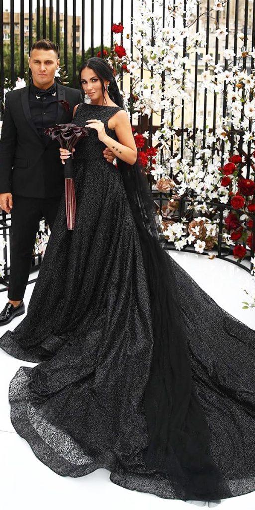 gothic wedding dresses a line sleveless with train simple black riccasposa