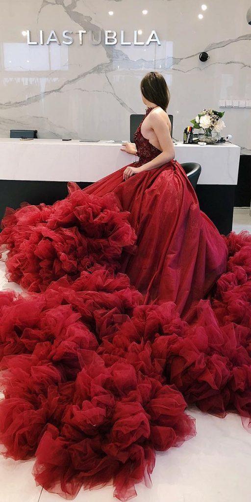 gothic wedding dresses ball gown red ruffled skirt liastubllaofficia