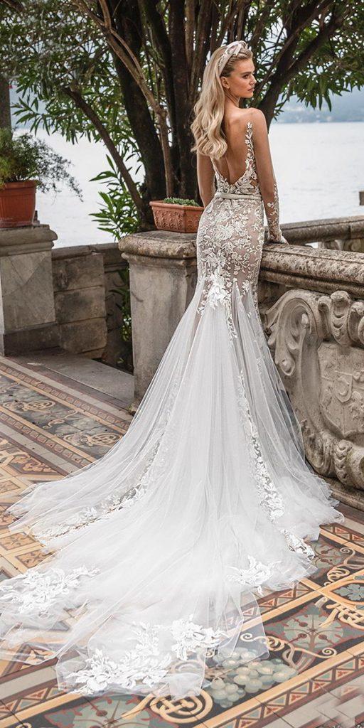 illusion long sleeve wedding dresses fit and flare low back with train julie vino