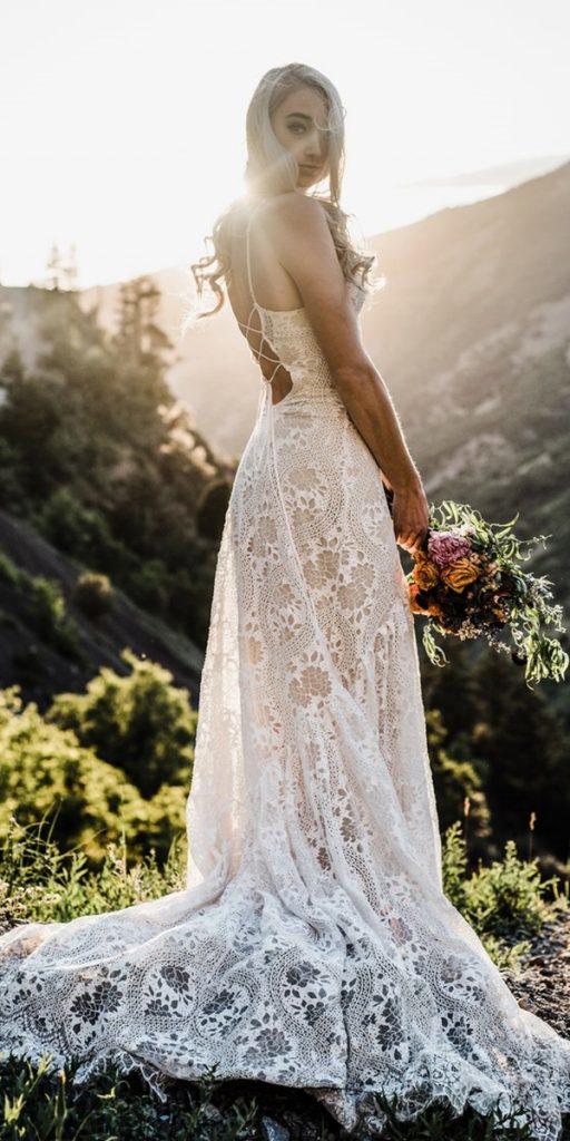 lace beach wedding dresses a line backless with straps rustic boho wear your love