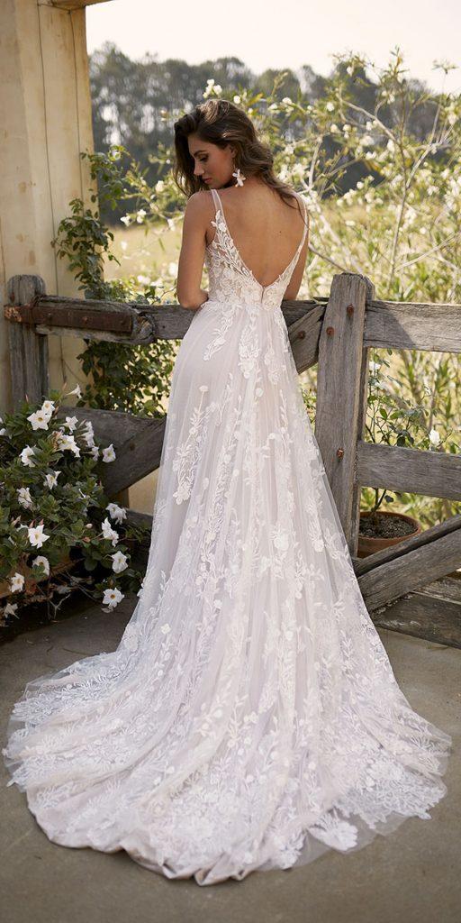 lace beach wedding dresses a line v back floral country madilane