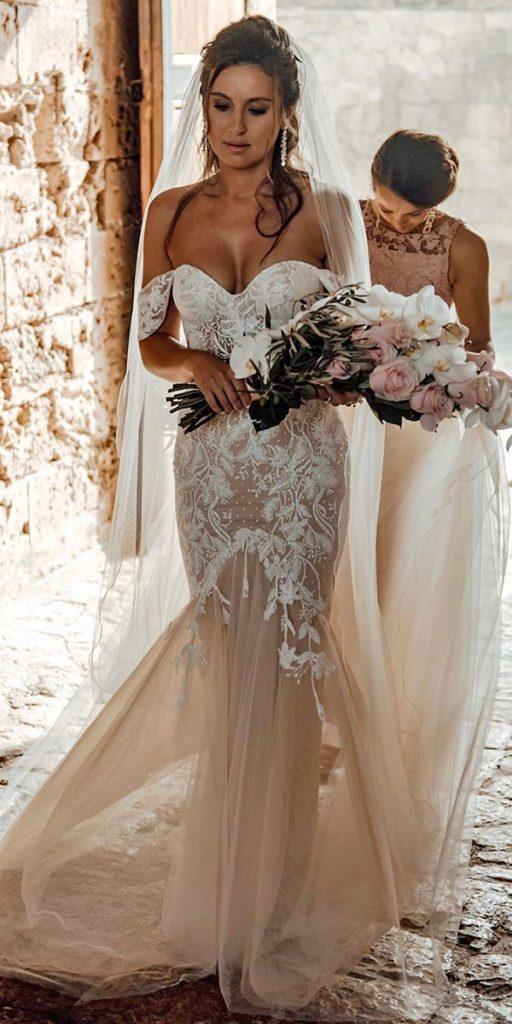 lace beach wedding dresses sheath off the shoulder strapless neckline sweetheart rikidalal