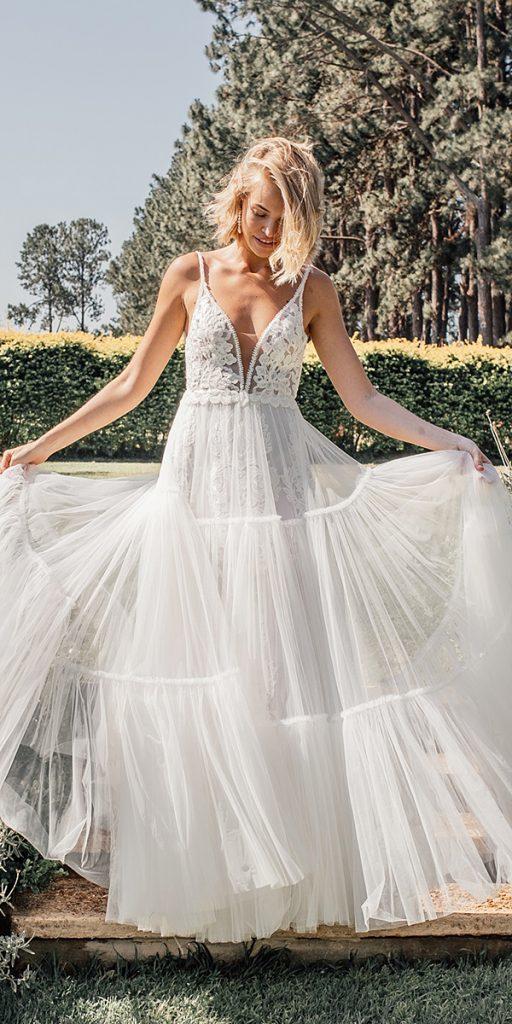 lace boho wedding dresses a line with spaghetti straps lace made with love