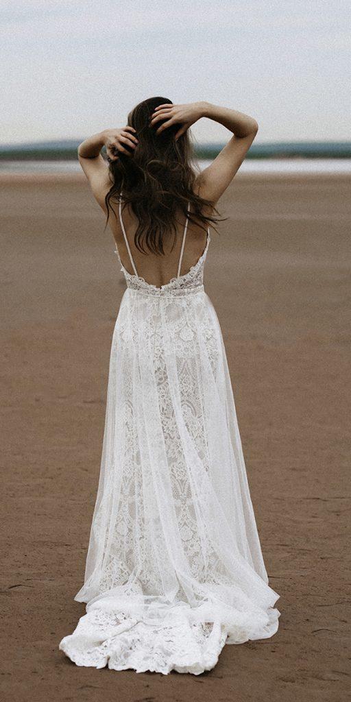 lace boho wedding dresses a line with spaghetti straps low back made with love