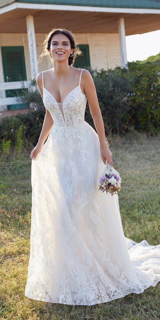 lace boho wedding dresses a line with spaghetti straps sweetheart neckline ronaldjoyce