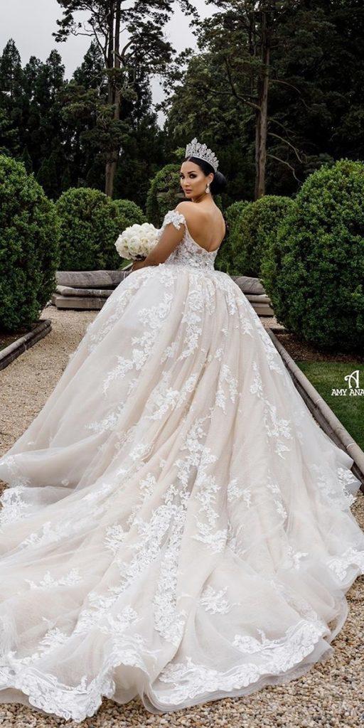 lace bridal gowns ball gown off the shoulder with train amyanaizphoto