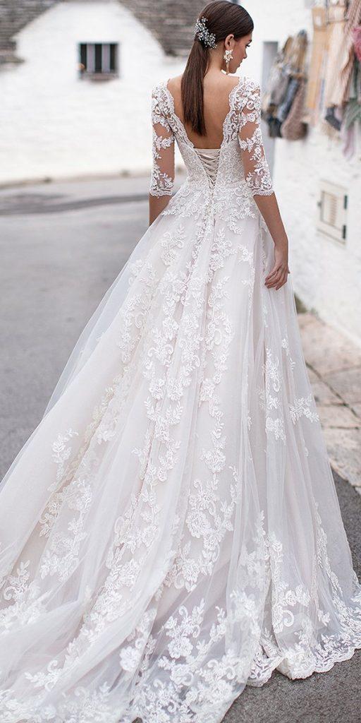lace wedding dresses with sleeves princess with three quote sleeves with train noranaviano sposa