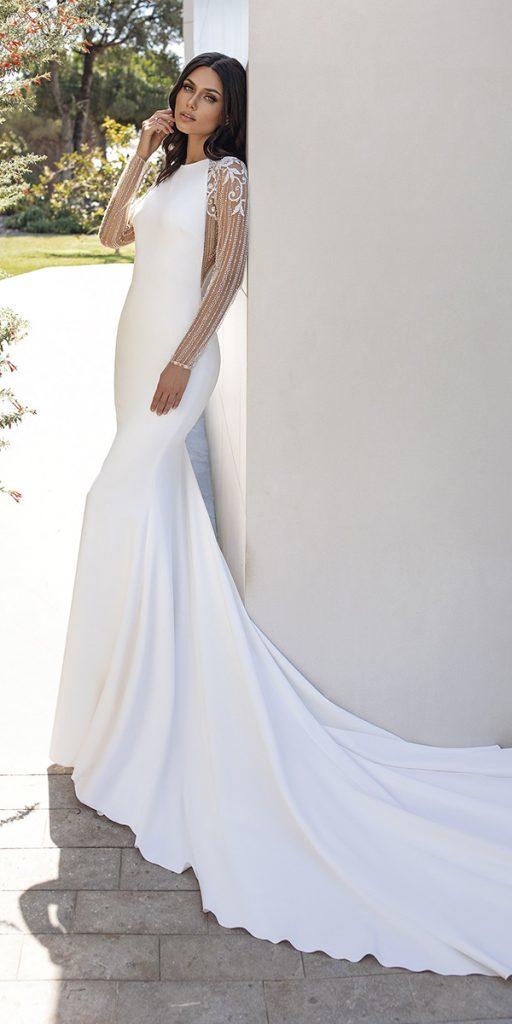 modest wedding dresses with sleeves sheath with train pronovias