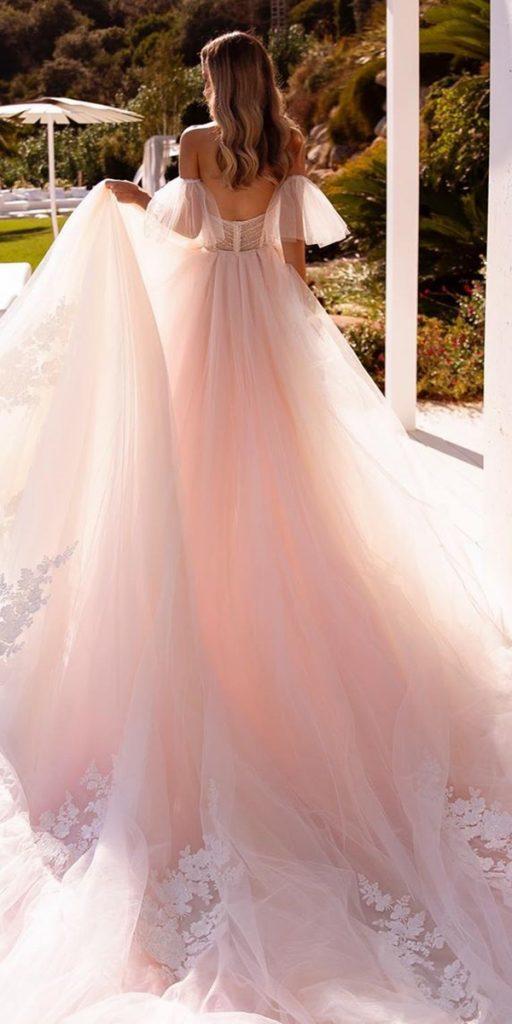princess wedding dresses off the shoulder blush with train tinavalerdi