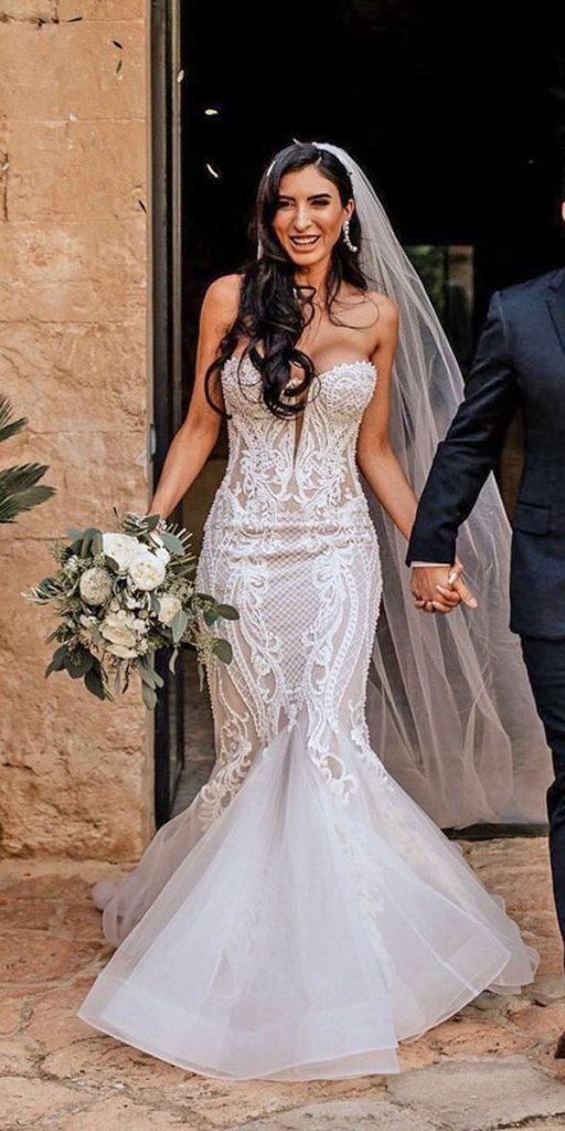 sweetheart mermaid wedding dresses strapless neckline lace leah da gloria